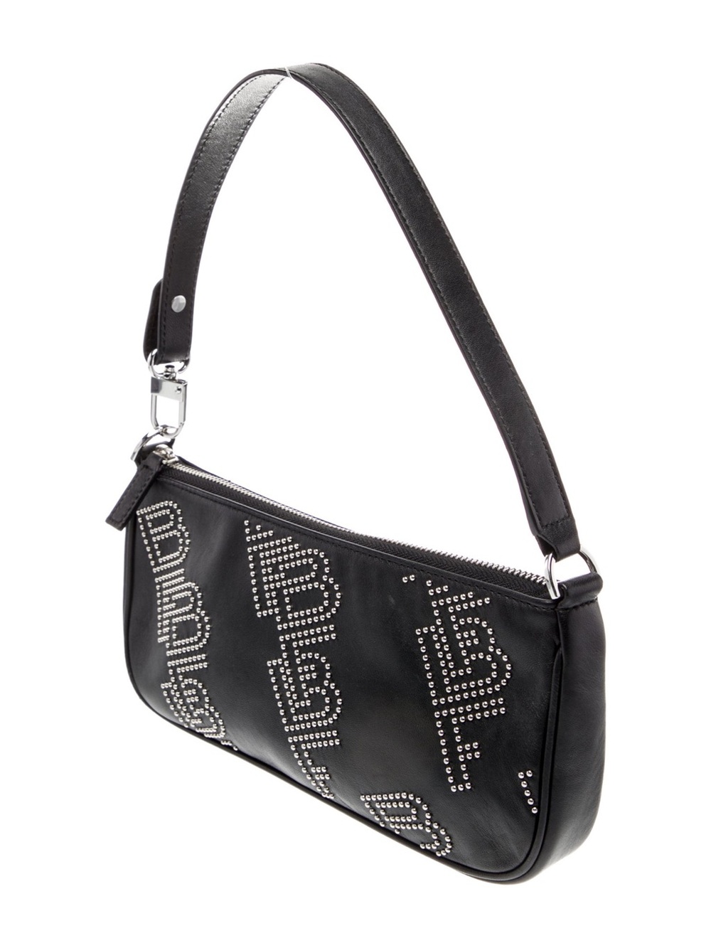 BY FAR Black Studded Shoulder Bag with Silver Accents